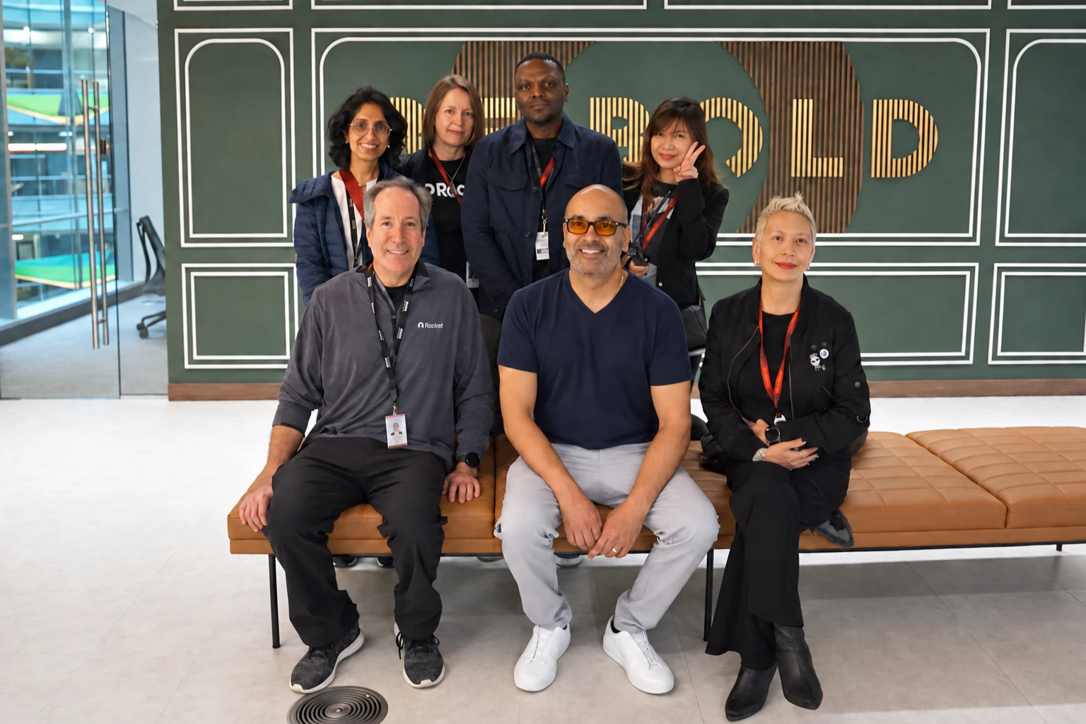 David Britton, seated at the front left, with Varun Krishna and Rocket colleagues in Detroit